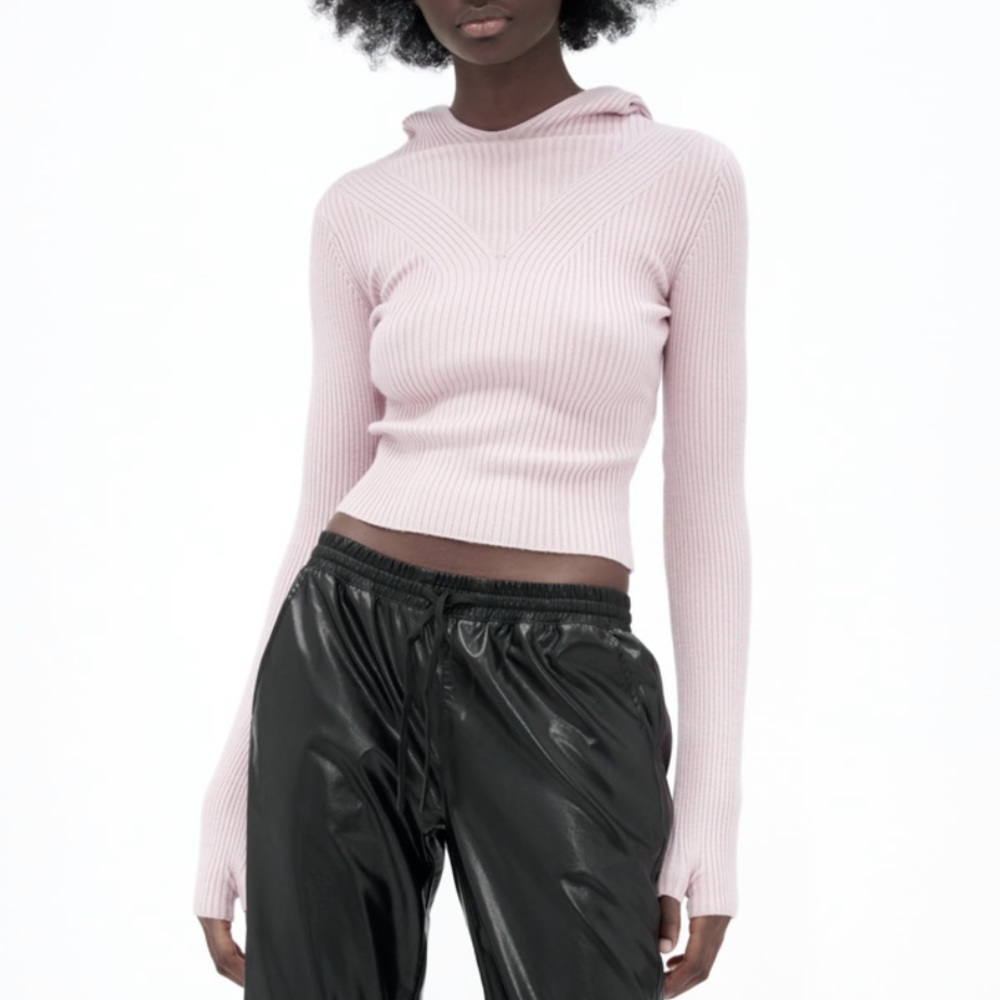 NWT💜 Zara light purple hooded sweater ribbed knit thumb hole